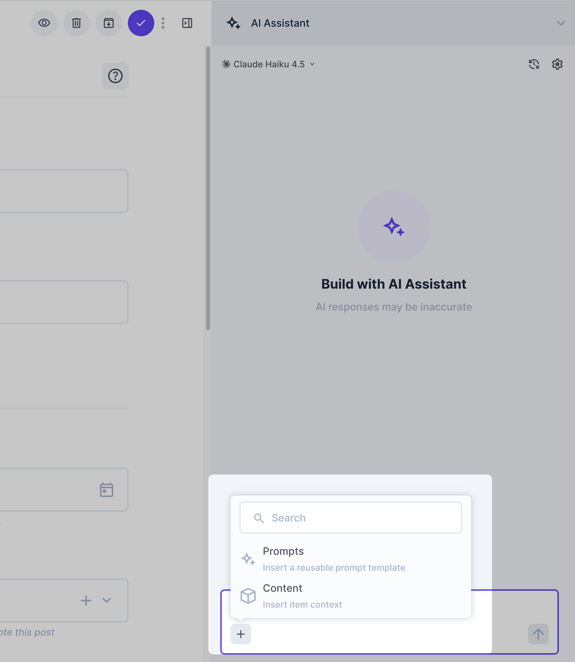 Context menu showing Prompts and Content options